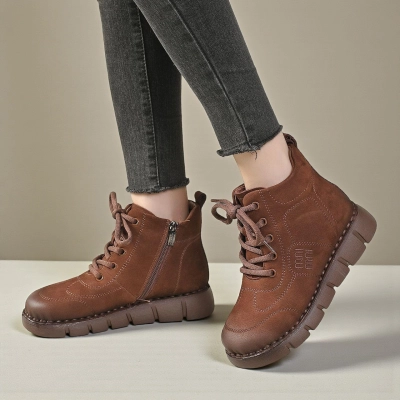 Женские зимние ботинки модели YM078-2 натуральная кожа коричневые Женские зимние ботинки модели YM078-2 натуральная кожа коричневые