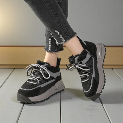 Зимние женские кроссовки YM061-3 черного цвета из натуральной кожи Зимние женские кроссовки YM061-3 черного цвета из натуральной кожи