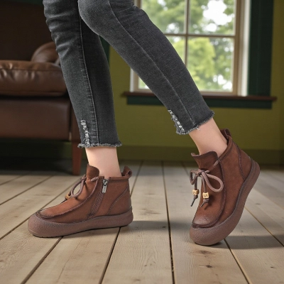 Женские зимние ботинки модели YM054-1 натуральная кожа коричневые