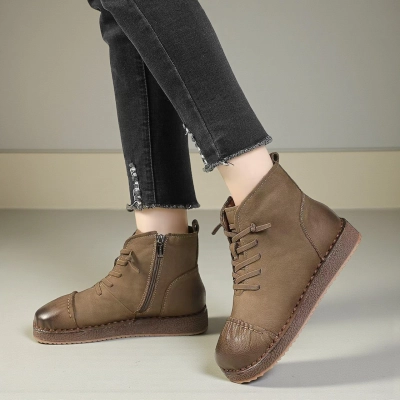 Женские зимние ботинки модели YM193-2 натуральная кожа хаки