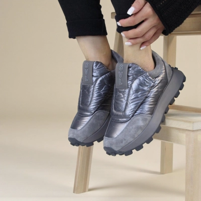 Кроссовки женские демисезонные натуральная кожа с текстилем серые F1003-6