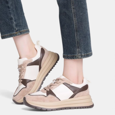 Кроссовки женские натуральная кожа с замшей бежевые YD050-3