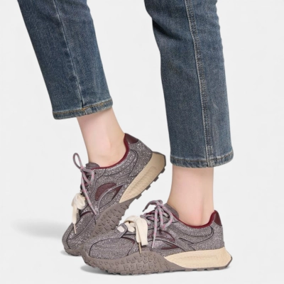 Кроссовки женские с камнями натуральная замша серые YD029-1