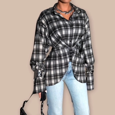 Рубашка в клетку черная 26037 Рубашка в клетку черная 26037