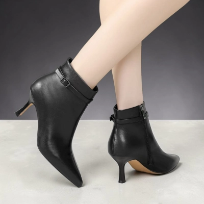 Полусапоги женские натуральная кожа черные GD167-1