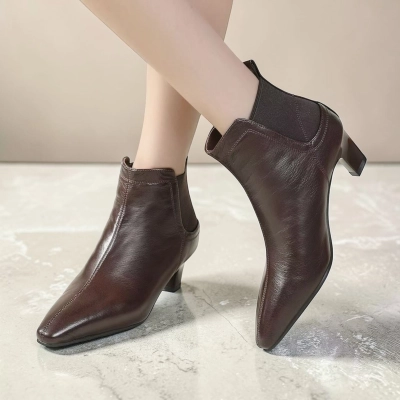 Ботильоны женские натуральная кожа коричневые YR034-3