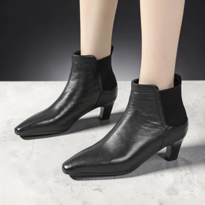 Ботильоны женские натуральная кожа черные YR034-1