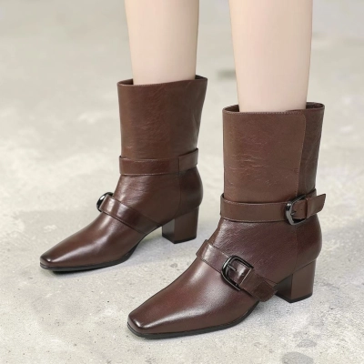 Полусапоги женские натуральная кожа коричневые GD183-2