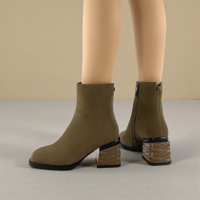 Женские зимние ботинки на каблуке W103-5 натуральная кожа хаки