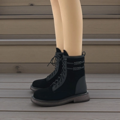 Женские зимние ботинки на каблуке W193-2 натуральная замша и кожа черные