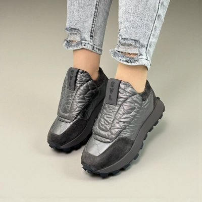 Кроссовки женские демисезонные натуральная кожа с текстилем хаки F1003