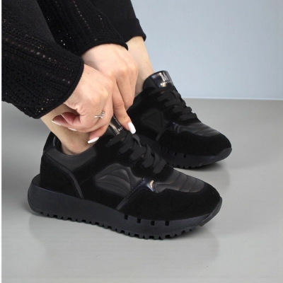 Кроссовки женские демисезонные натуральная замша черные F1005-1