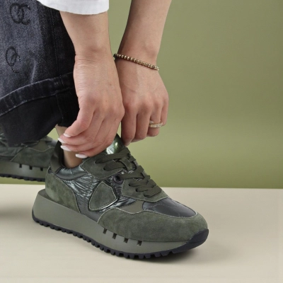 Кроссовки женские демисезонные натуральная замша зеленые F1007-10