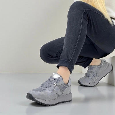 Кроссовки женские демисезонные натуральная замша серые F1007