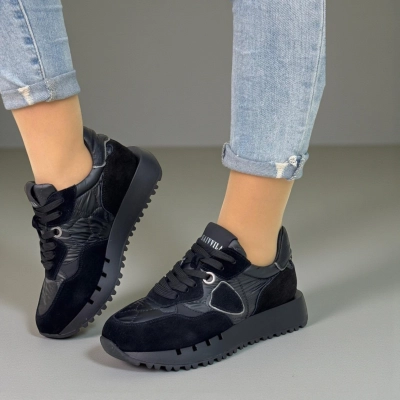 Кроссовки женские демисезонные натуральная замша черные F1007