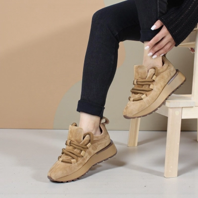 Кроссовки женские демисезонные натуральная замша песочные F1000-8