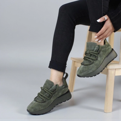 Кроссовки женские демисезонные натуральная замша зеленые F1000-10