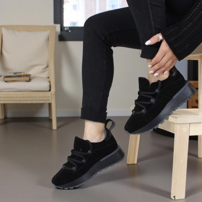 Кроссовки женские демисезонные натуральная замша черные F1000-1