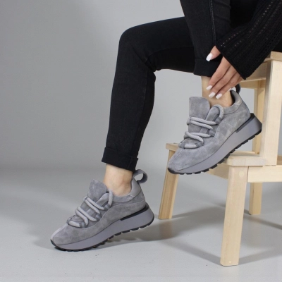 Кроссовки женские демисезонные натуральная замша серые F1000-6