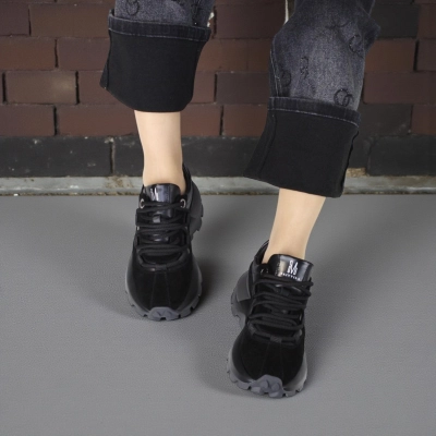 Кроссовки женские демисезонные натуральная кожа и замша черные F1009-1