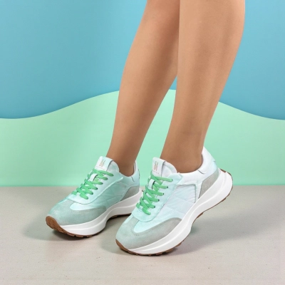 Кроссовки женские демисезонные натуральная замша с текстилем бирюзовые 11979