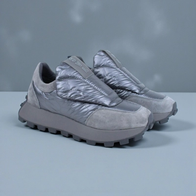 Кроссовки женские зимние натуральная замша с текстилем серые F1015-6