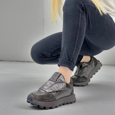 Кроссовки женские зимние натуральная замша с текстилем коричневые 11983