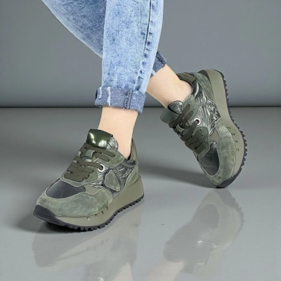 Кроссовки женские зимние натуральная замша с кожей зеленые F1008-10