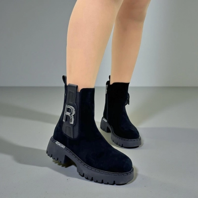 Ботинки женские зимние натуральная замша черные X1070-1