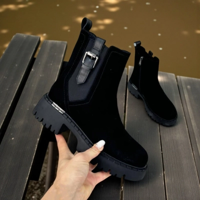 Ботинки женские зимние натуральная замша черные X1071-1