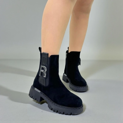 Ботинки женские зимние натуральная замша черные X1075-1