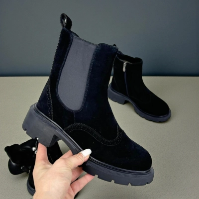 Ботинки женские челси зимние натуральная замша черные X1067-1