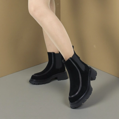 Ботинки женские челси зимние натуральная замша черные 12000