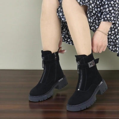 Ботинки женские зимние натуральная замша черные 12001