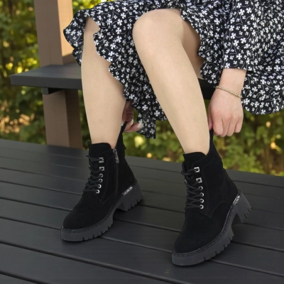 Ботинки женские зимние натуральная замша черные 12003