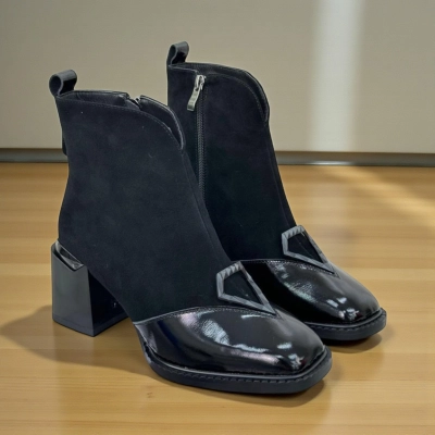 Ботинки женские зимние натуральная замша с кожей черные 12007