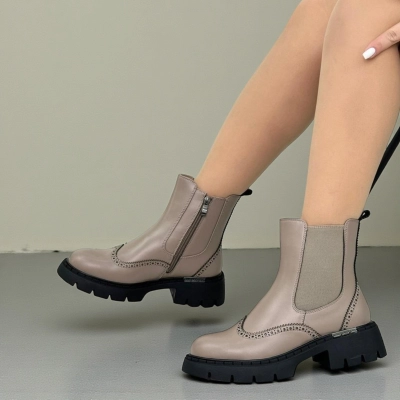 Ботинки женские челси зимние натуральная кожа бежевые H1097-7