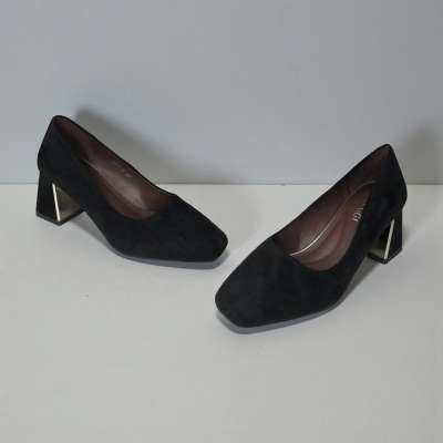 Туфли женские на каблуке искусственная замша черные 12049