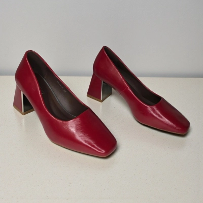 Туфли женские на каблуке искусственная кожа бордовые 12056