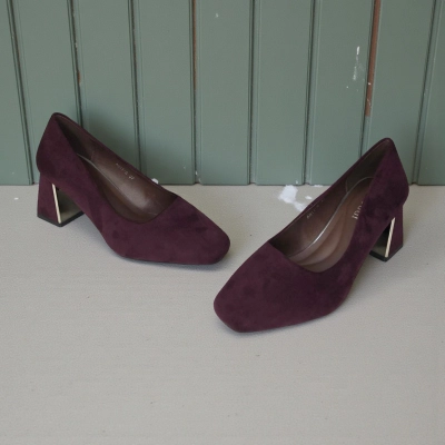 Туфли женские на каблуке искусственная замша баклажановые 12050