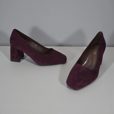 Туфли женские на каблуке искусственная замша баклажановые 12057