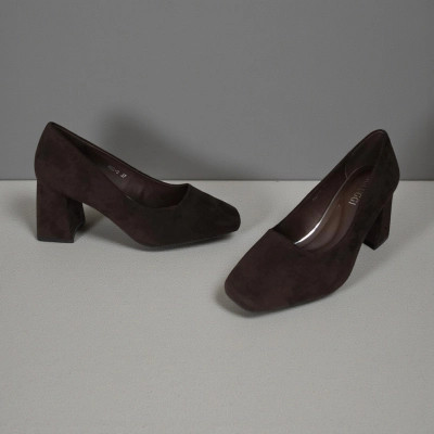 Туфли женские на каблуке искусственная замша шоколадные 12062