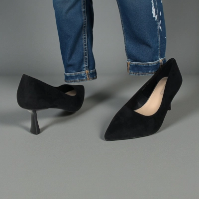 Туфли женские лодочки искусственная замша черные 12067