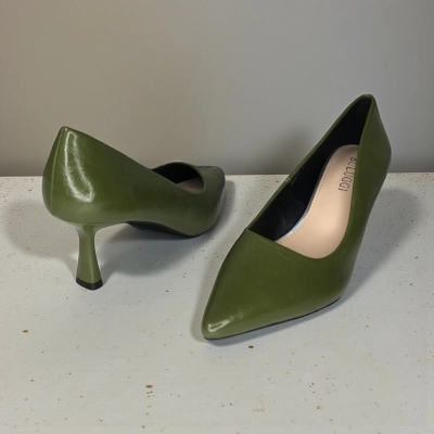 Туфли женские лодочки искусственная кожа оливковые 12070