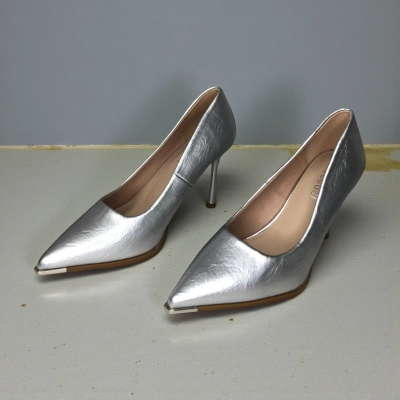 Туфли женские лодочки искусственная кожа серебристые 12082