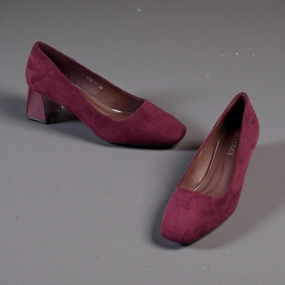 Туфли женские лодочки искусственная замша бордовые 12091