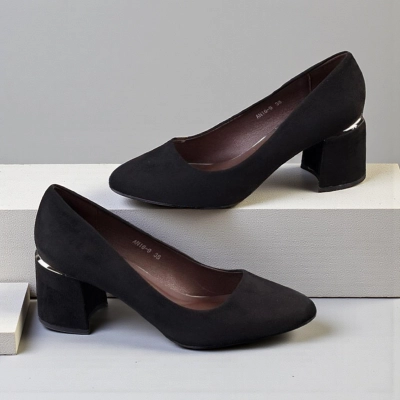 Туфли женские лодочки искусственная замша черные 12099