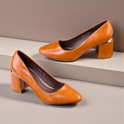 Туфли женские лодочки искусственная кожа оранжевые 12099