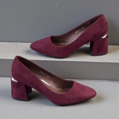 Туфли женские лодочки искусственная замша бордовые 12102