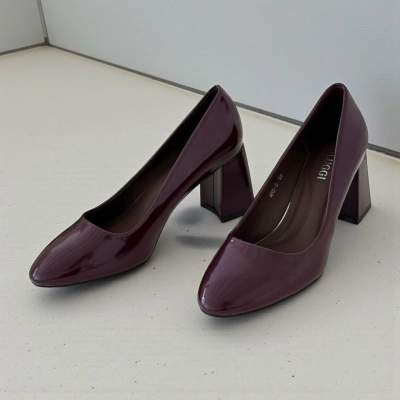 Туфли женские лодочки искусственная лак кожа баклажановые 12115